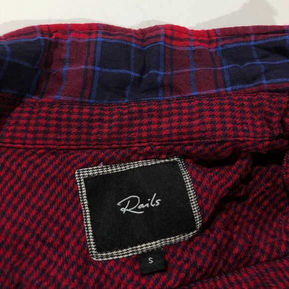 Rails Kendra Red Navy Blue Plaid Button Up Shirt Gauze Rayon Womens Small - Picture 7 of 8
